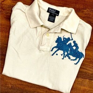 Very pretty off white Polo by Ralph Lauren size 8 T-shirt with blue embroidery